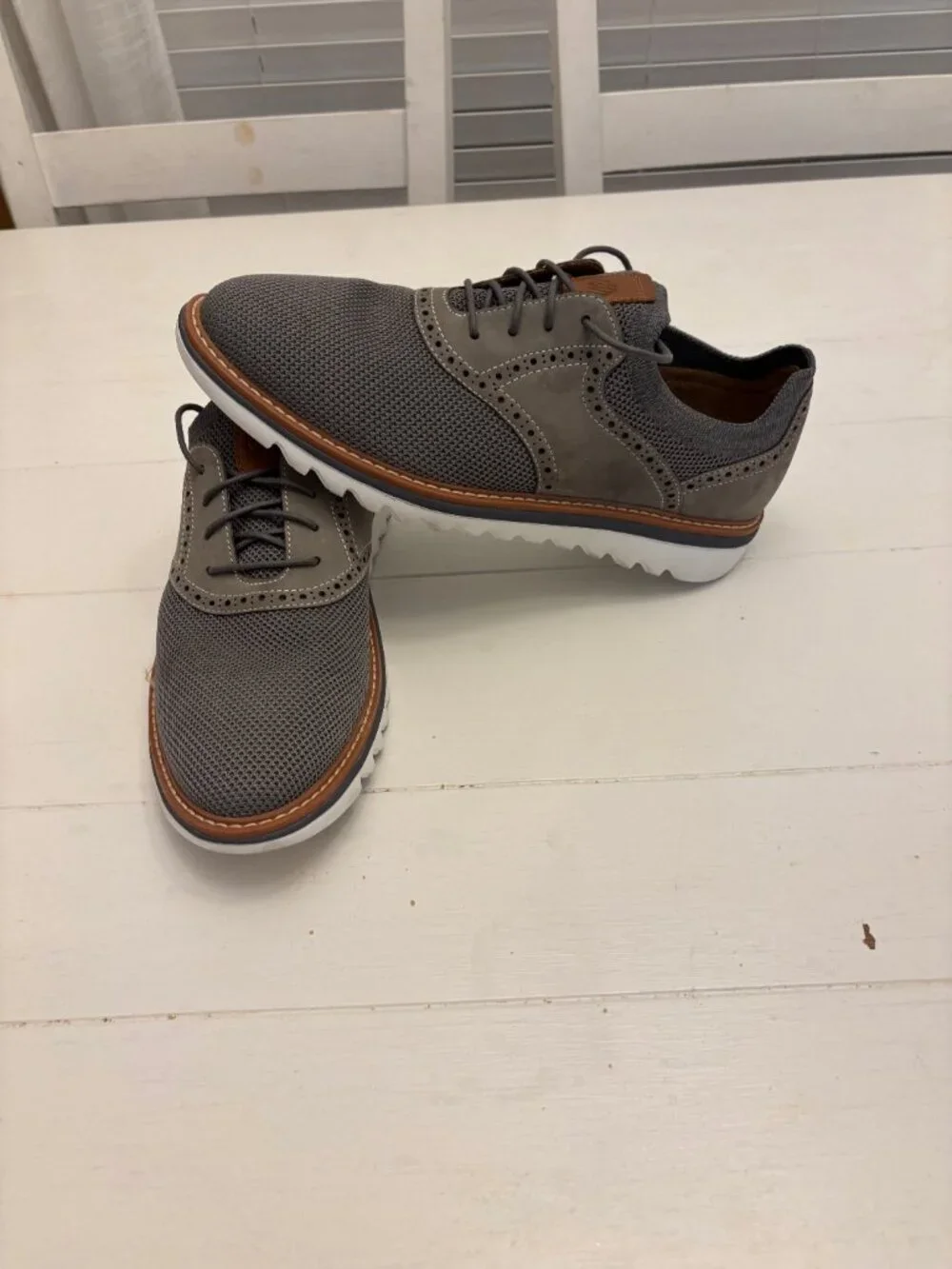 Johnston & Murphy XC4 Gray Knit Wingtip Oxford Shoes Mens 9.5 TruFoam